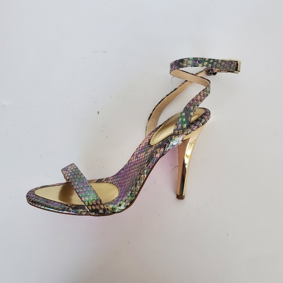 Metallic Heel Sandals Irredescent Snakeprint Ankle Wrap Size 6.5 "rockie" - Picture 2 of 13